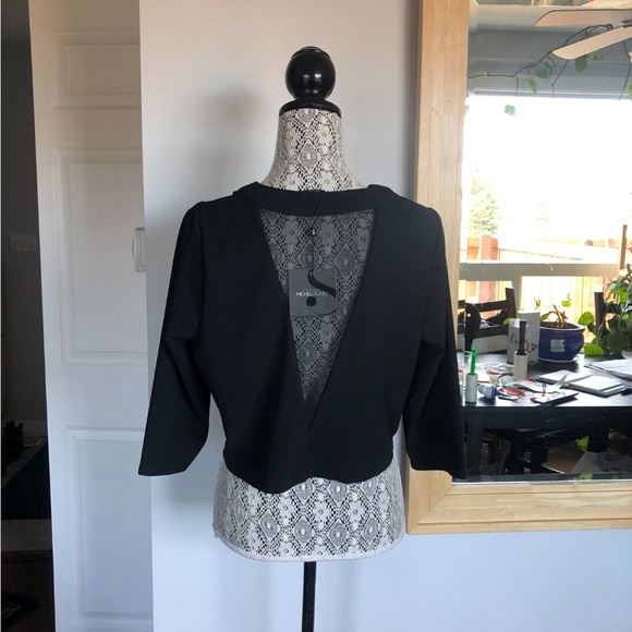 NWT Plus Size Black Mesh Back Cropped Jacket Blazer.  1X. - Picture 5 of 7